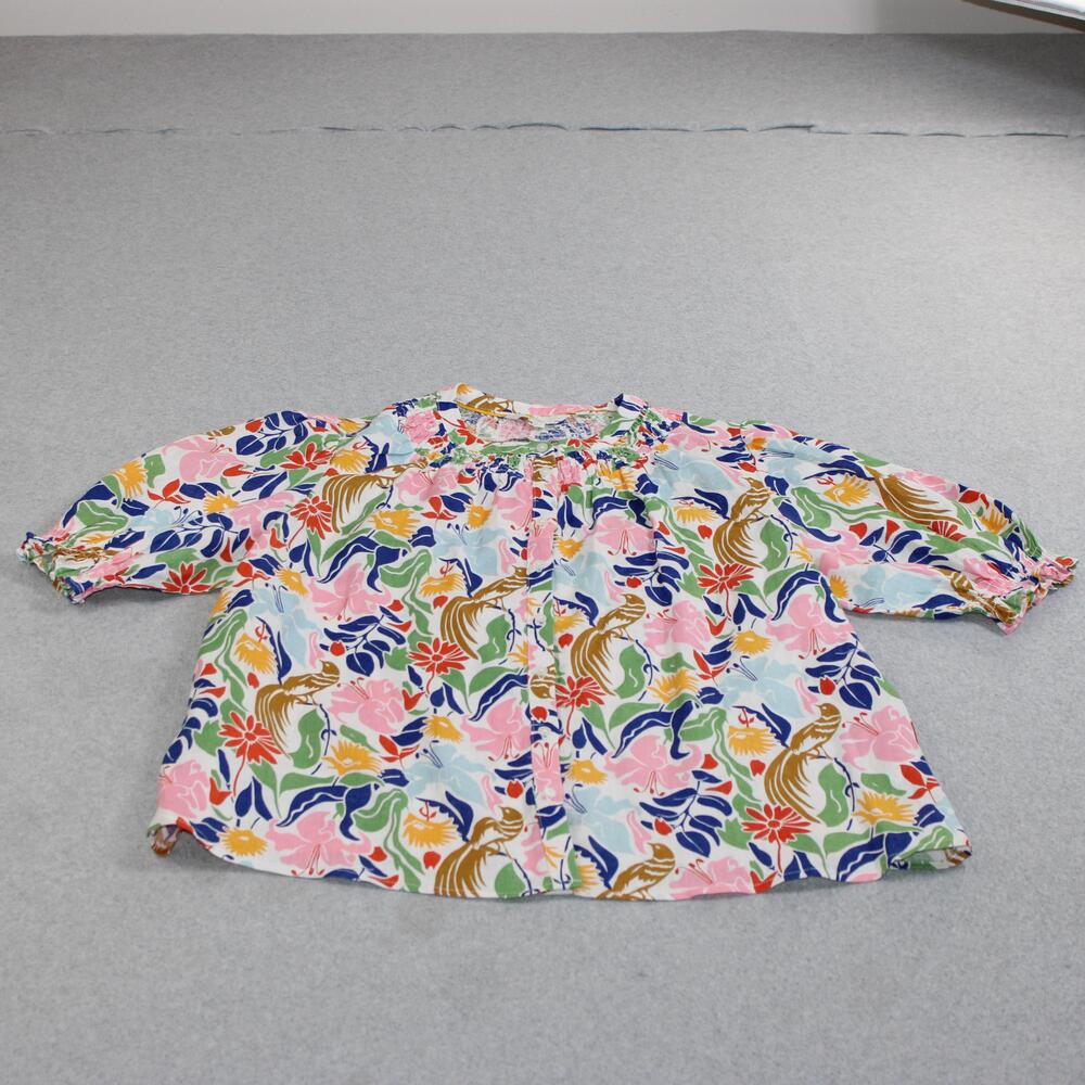 Boden Linen Shirt Women 14 US 18 UK Multicolor Floral Bird Balloon Sleeve Boho